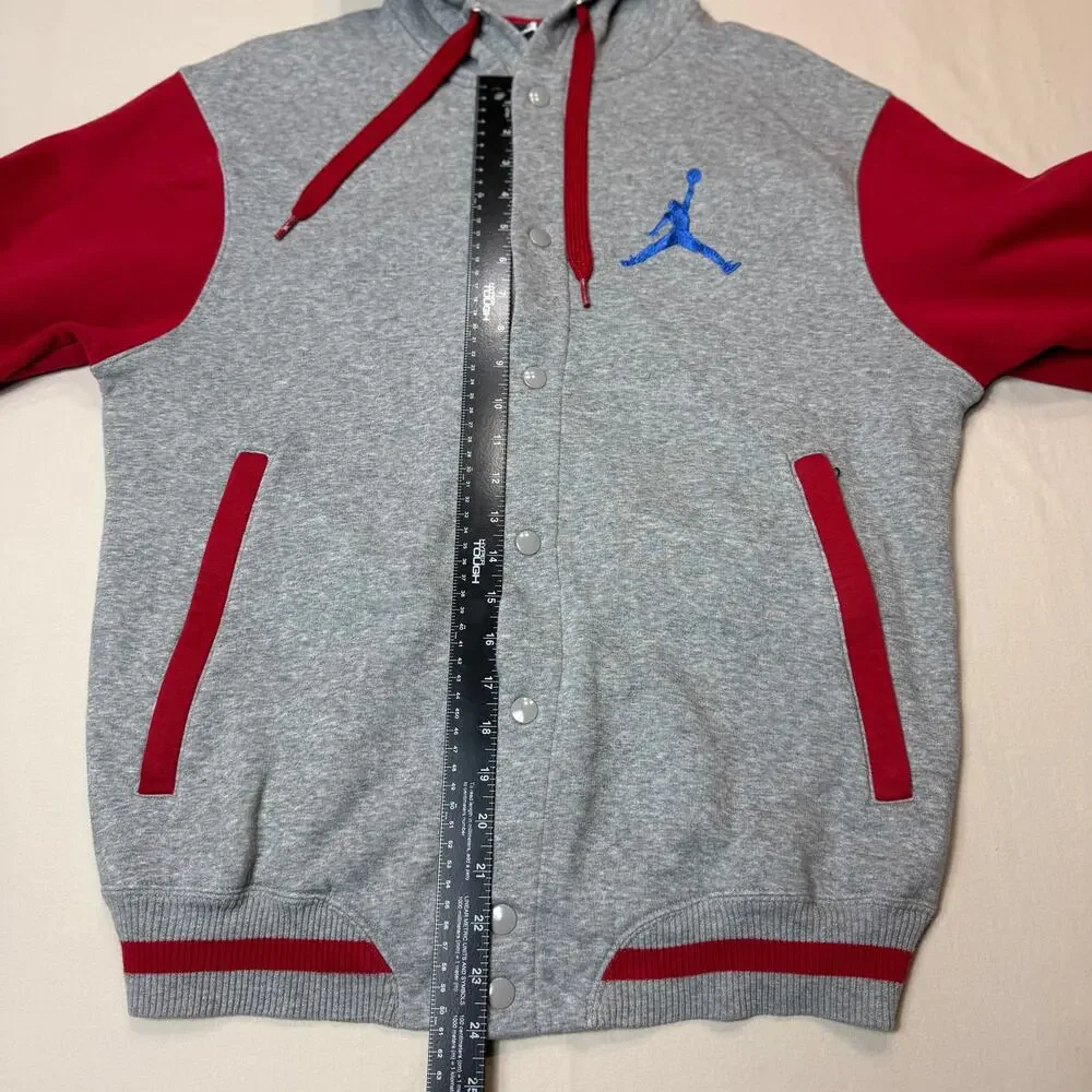 Mens Jordan Jumpman Snap Front Hoodie Jacket M Gray Red‎ Streetwear